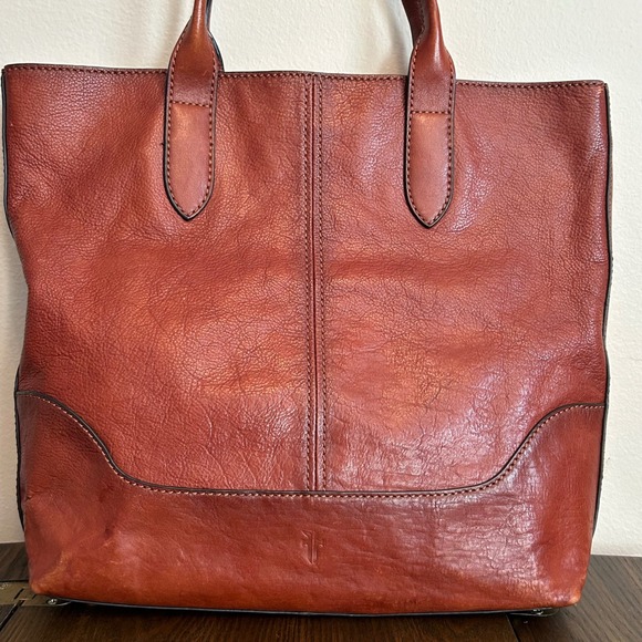 FRYE Ring Brown Cognac Leather Hobo Tote Purse - Picture 10 of 16